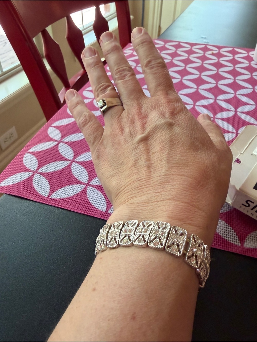 Sterling Silver Tone Crystal Link Bracelet - vintage. Beautiful! - Picture 3 of 5